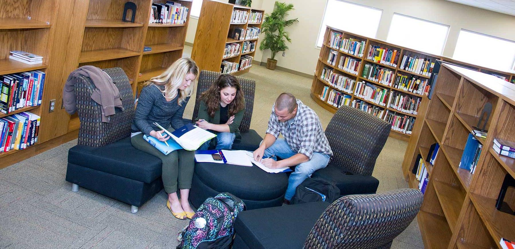 students in library